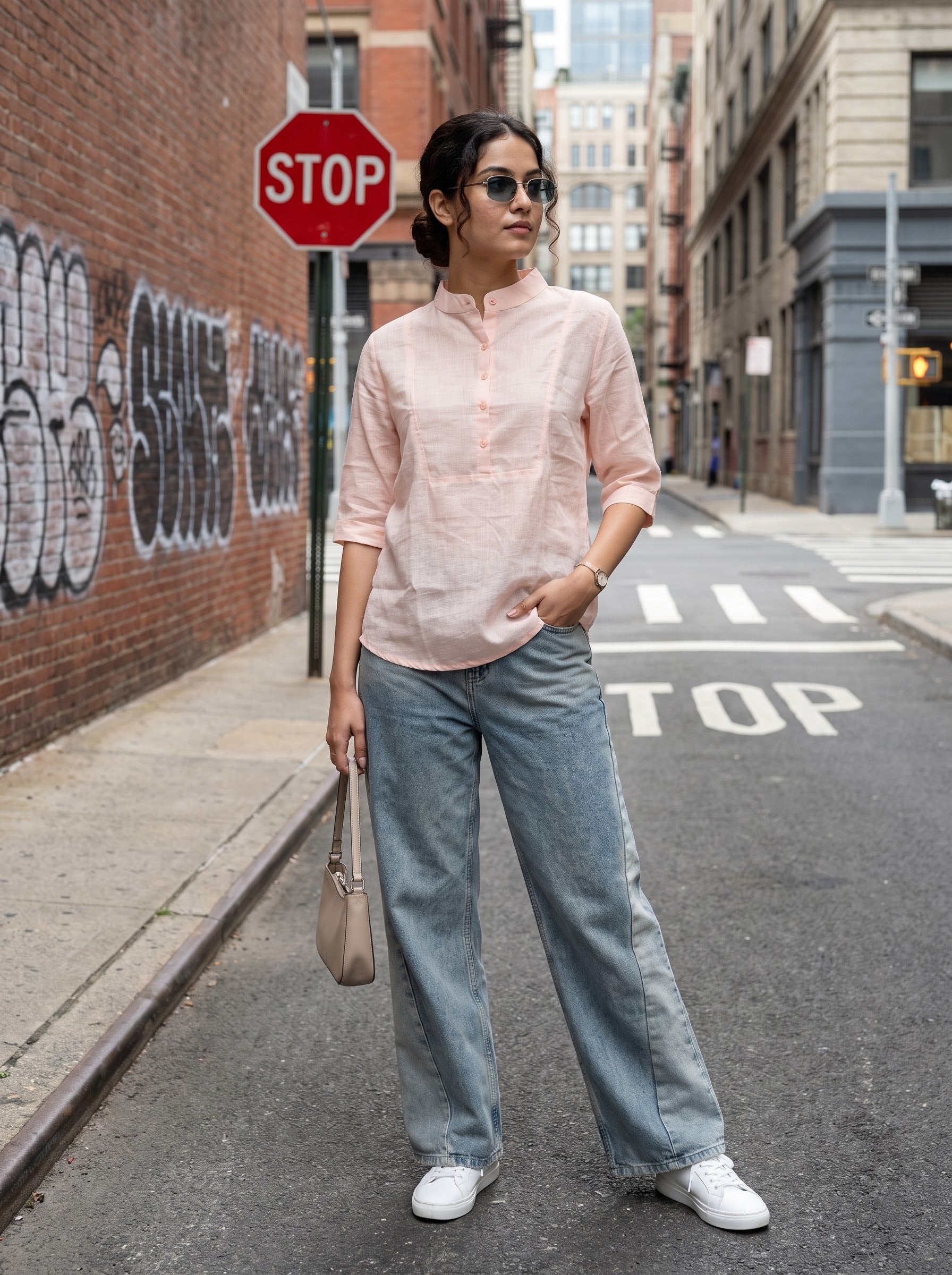 Women's Cotton Light Peach Color Regular Fit Top