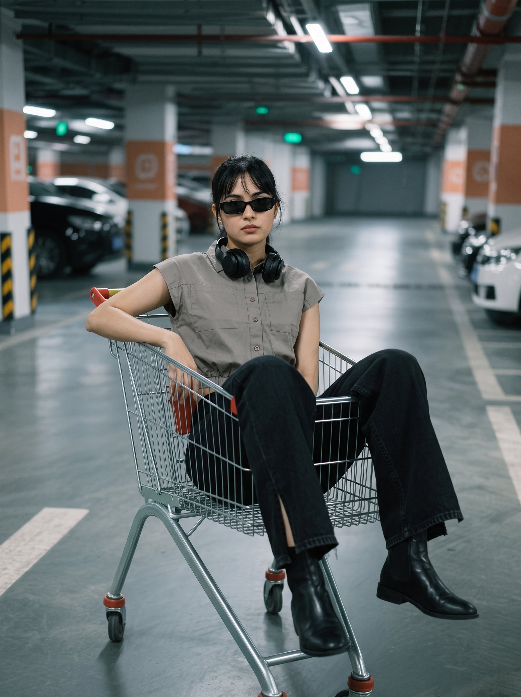 Women's Cotton Twill Grey Regular Fit Top