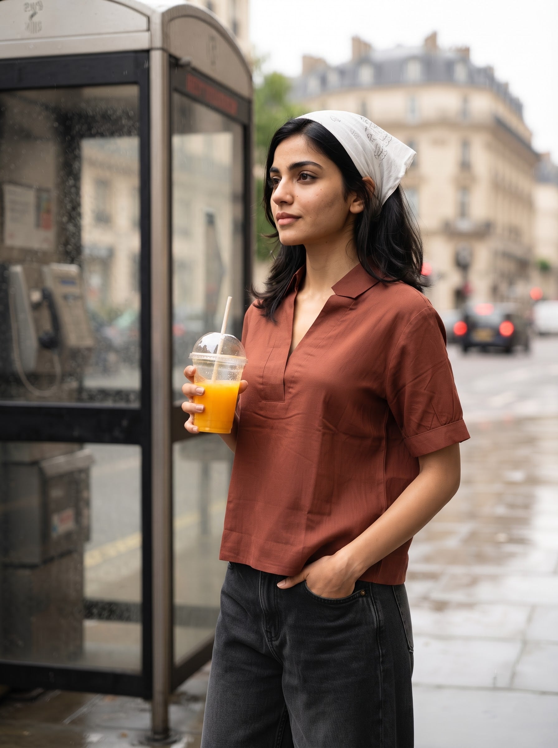 Women's Linen Dark Rust Color Regular Fit Top