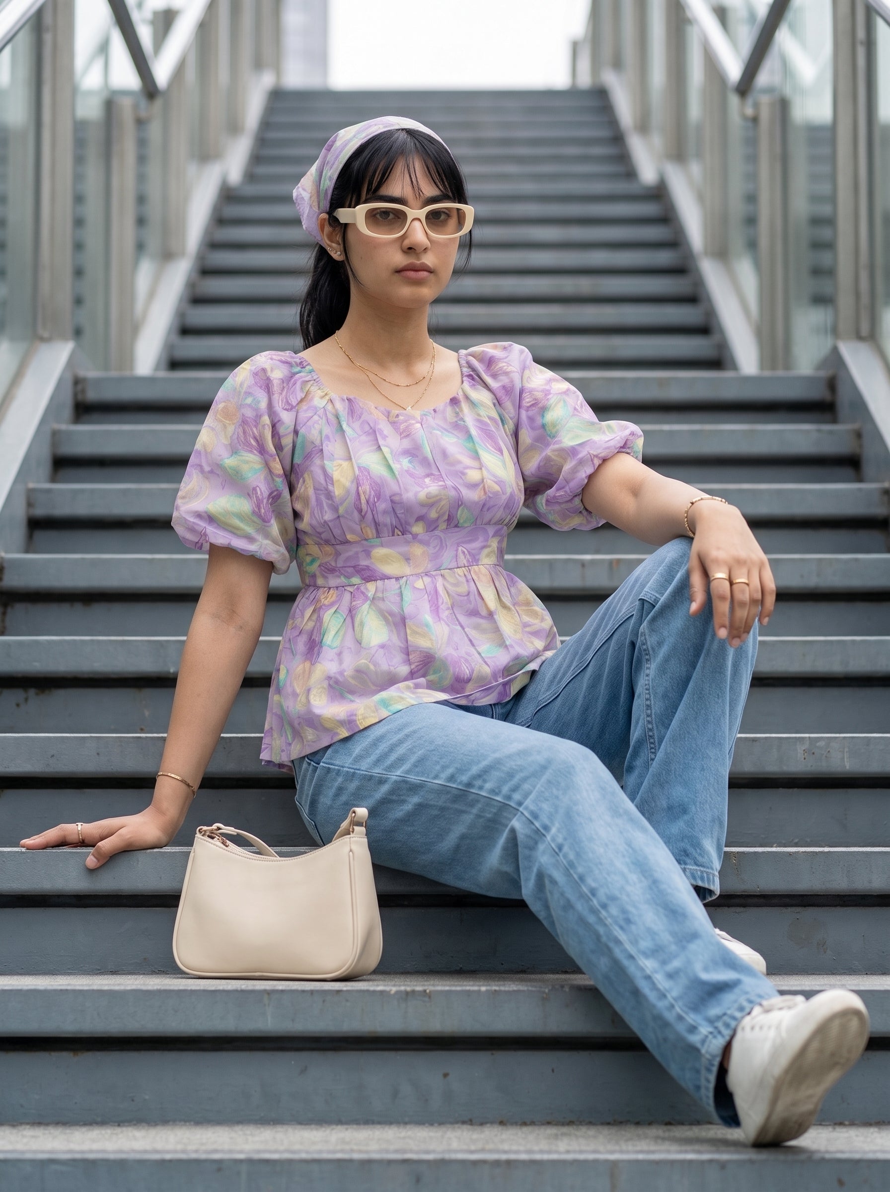 Women's Mul Cotton Purple Regular Fit Top