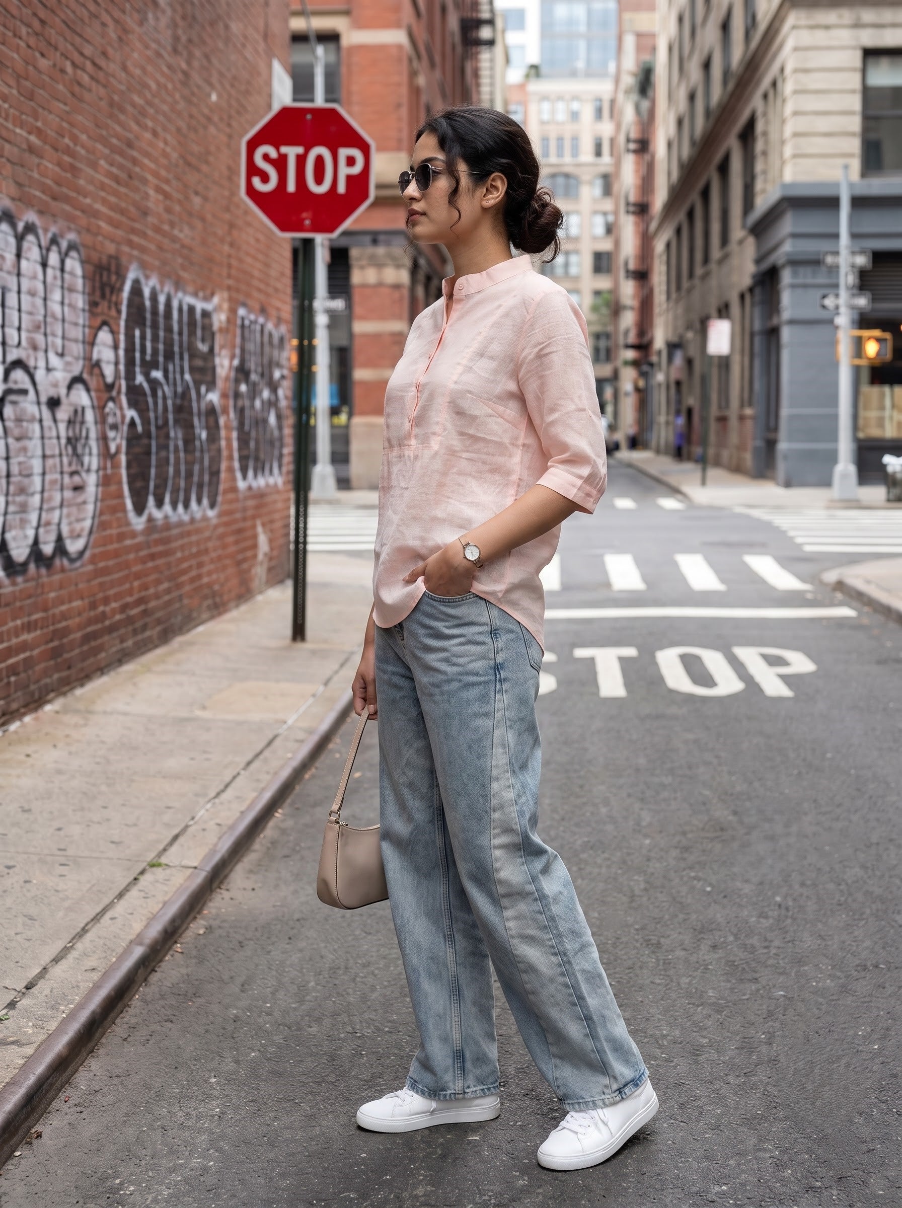 Women's Cotton Light Peach Color Regular Fit Top
