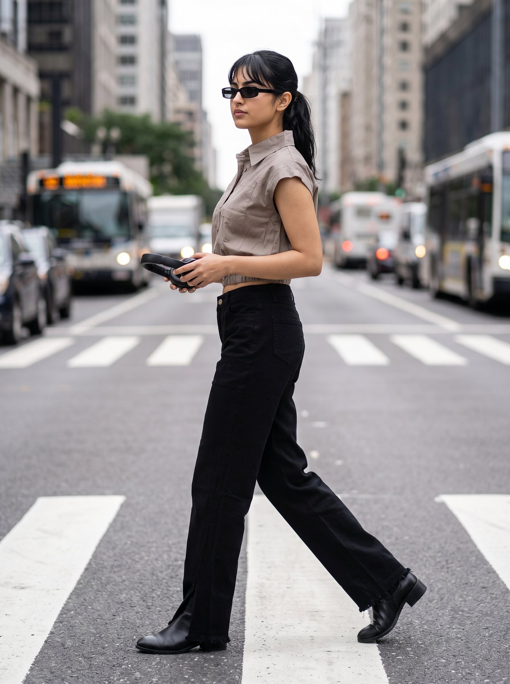 Women's Cotton Twill Grey Regular Fit Top