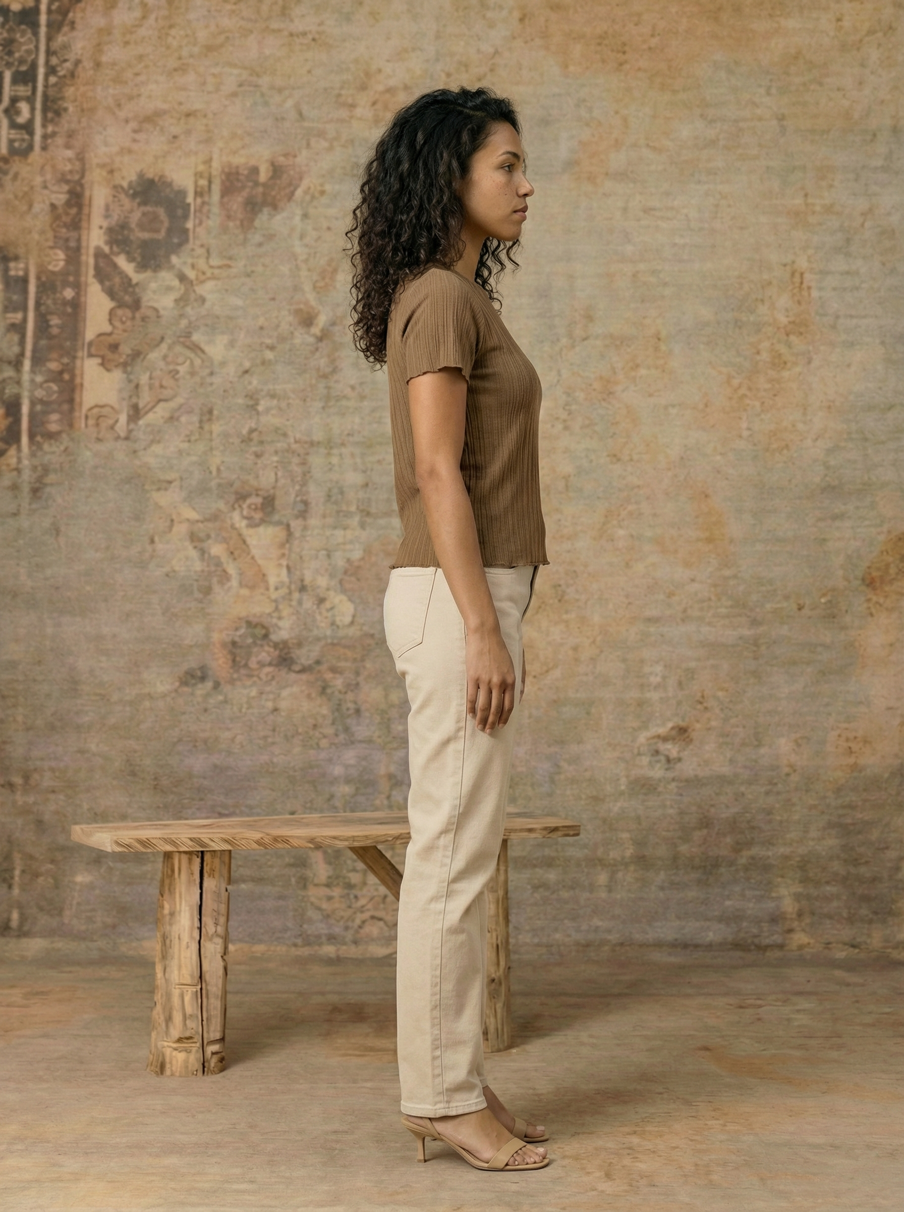 Women’s Beige Boxy Fit Round Neck Top