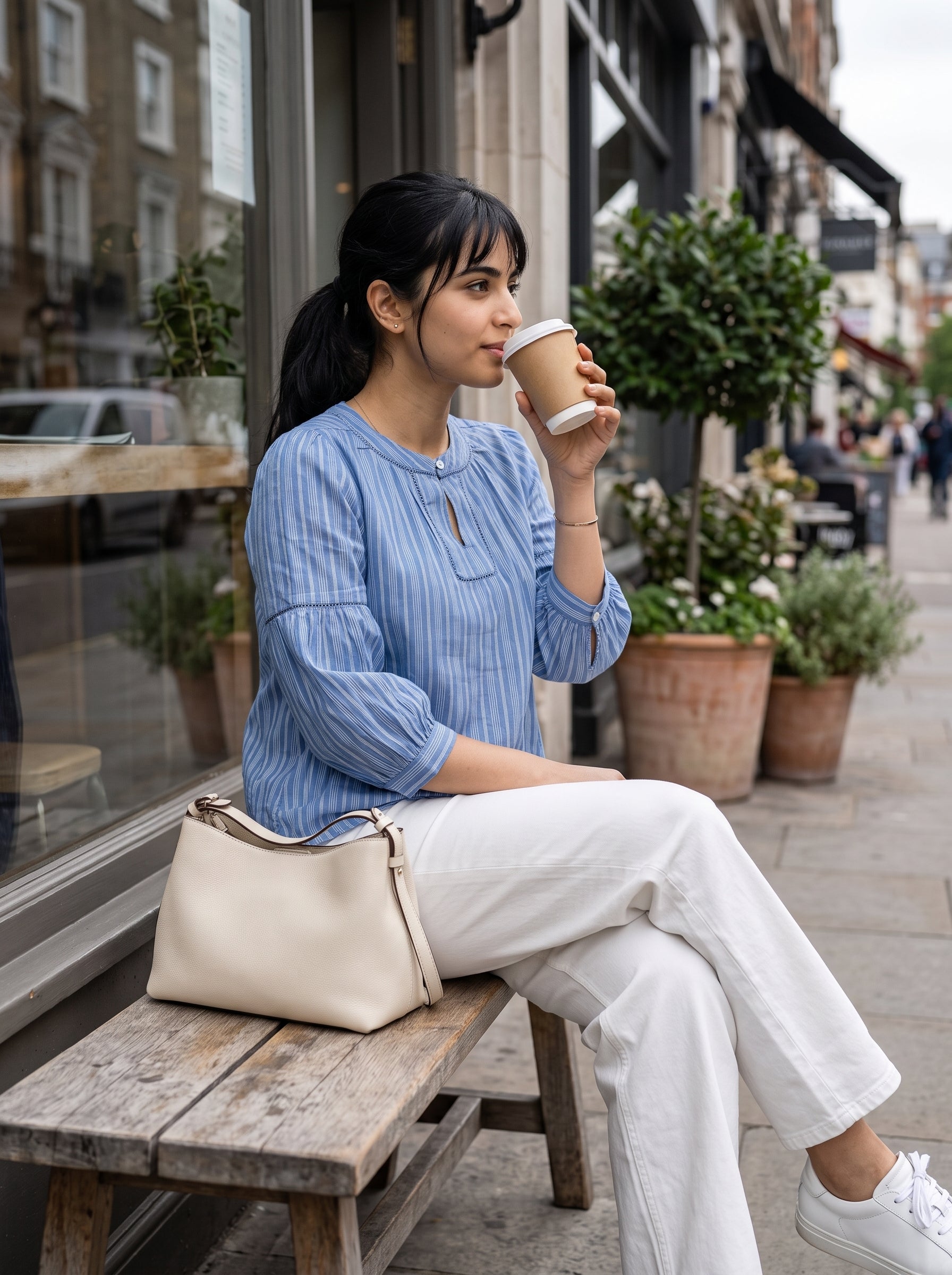 Women's Cotton Blue Stripes Relaxed Fit Top