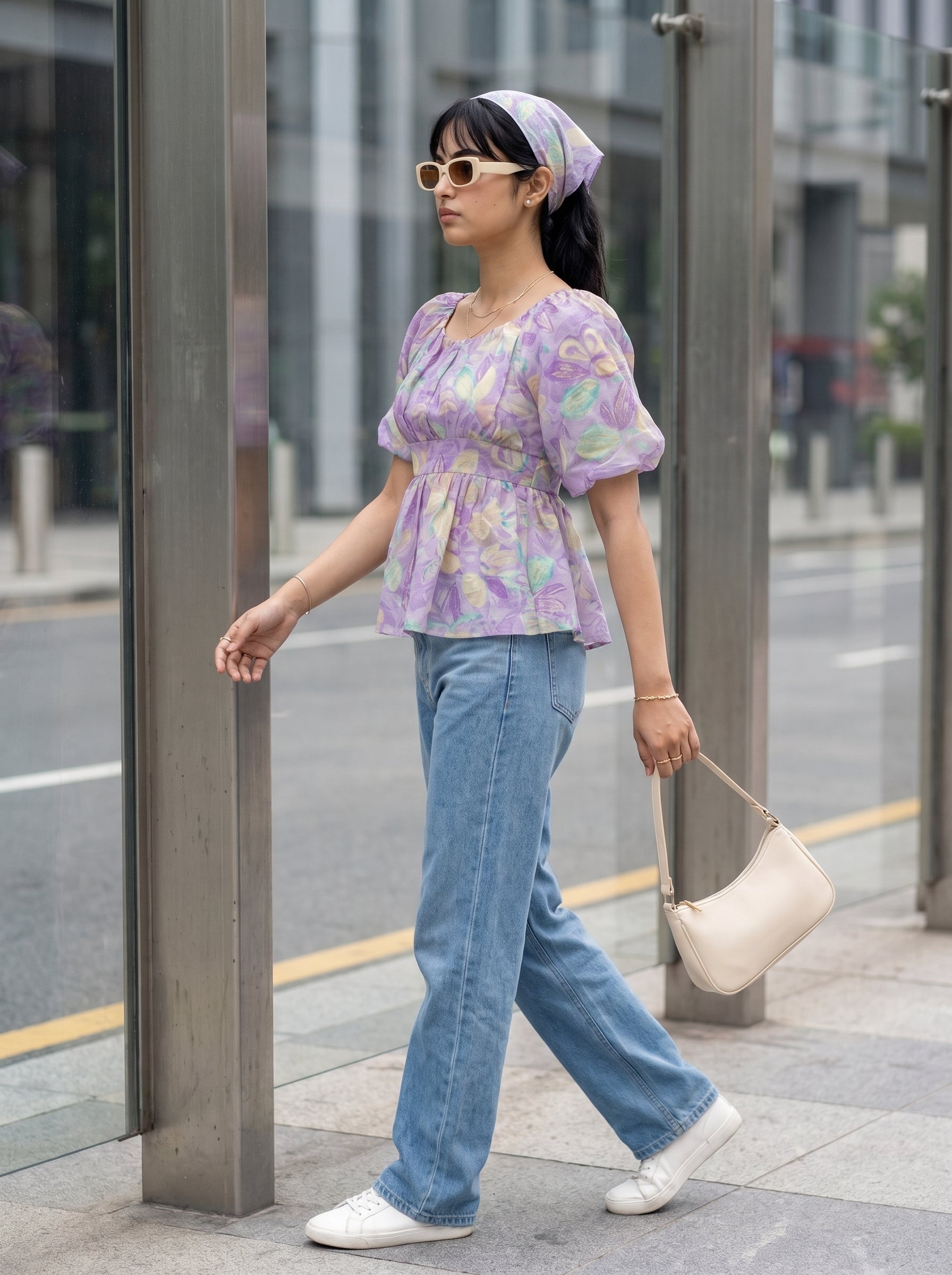 Women's Mul Cotton Purple Regular Fit Top