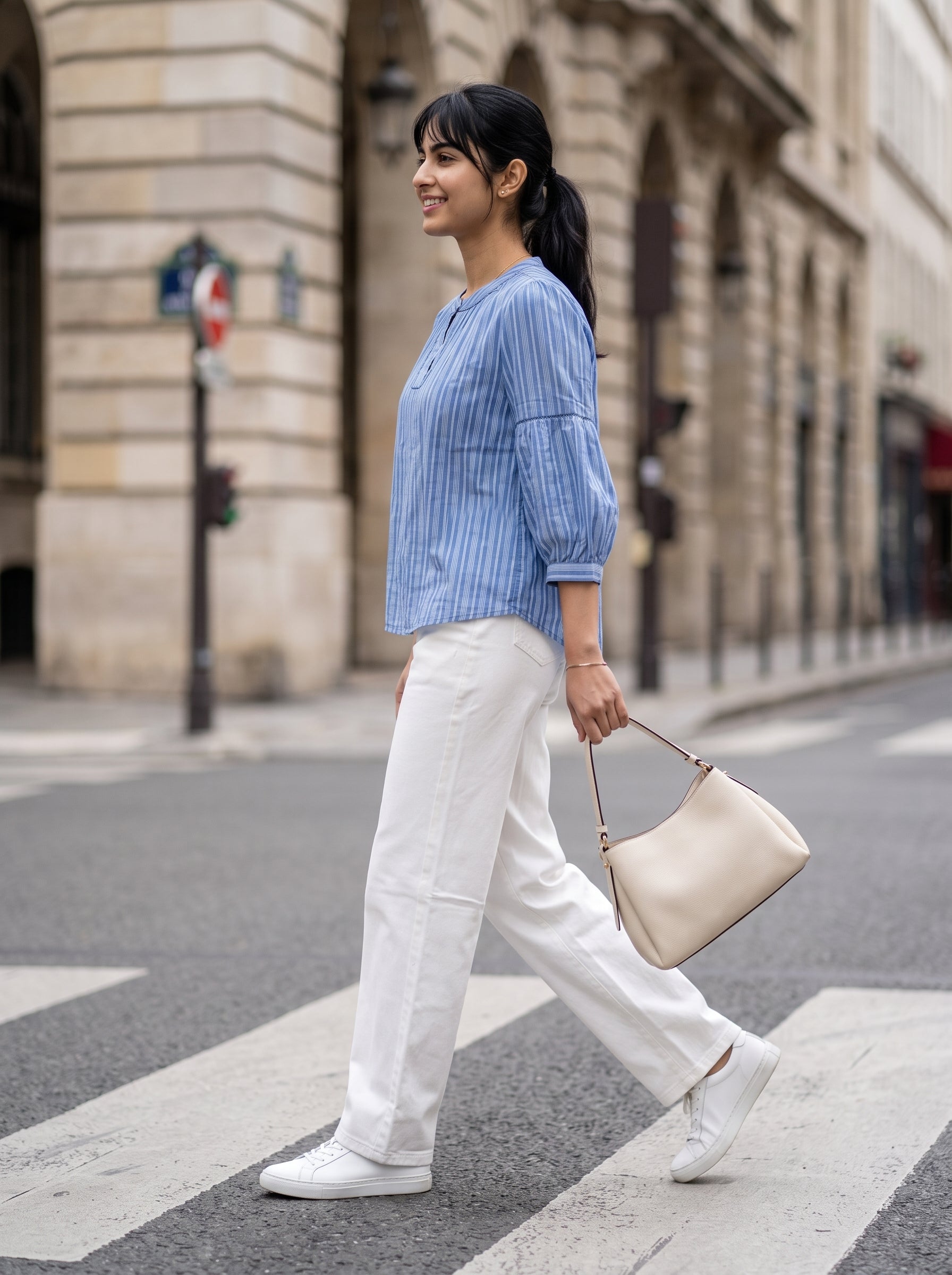 Women's Cotton Blue Stripes Relaxed Fit Top