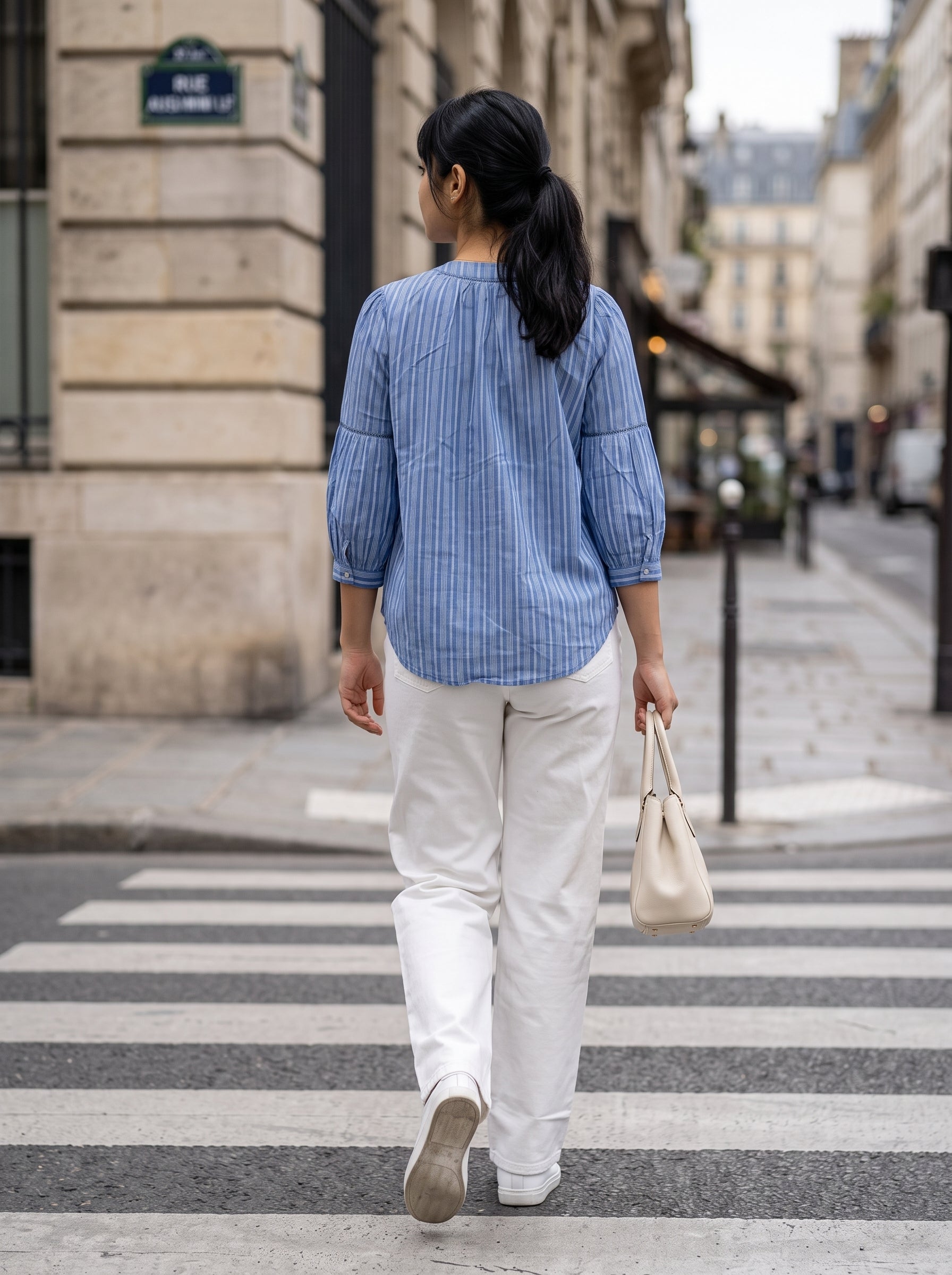 Women's Cotton Blue Stripes Relaxed Fit Top