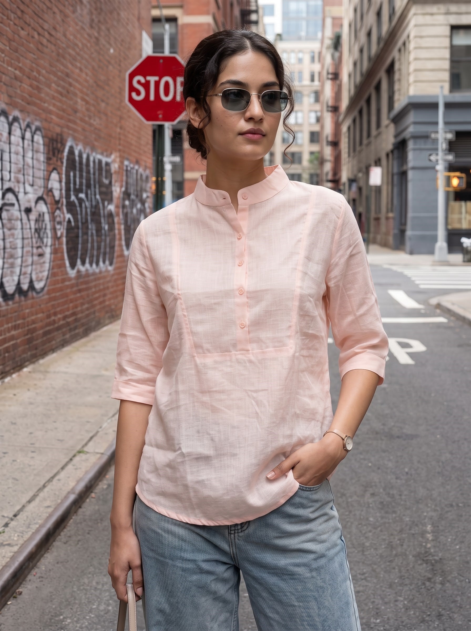 Women's Cotton Light Peach Color Regular Fit Top