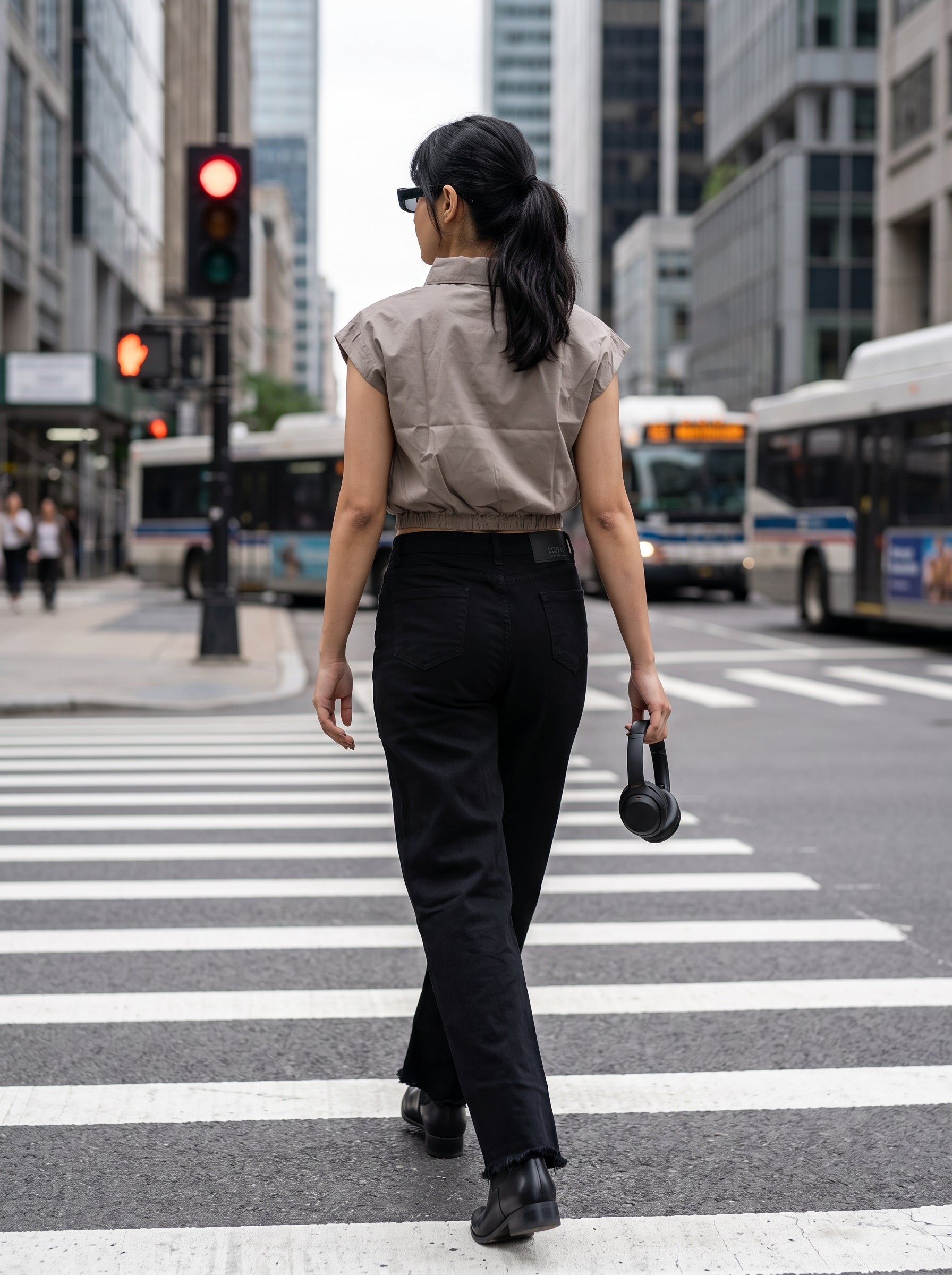 Women's Cotton Twill Grey Regular Fit Top
