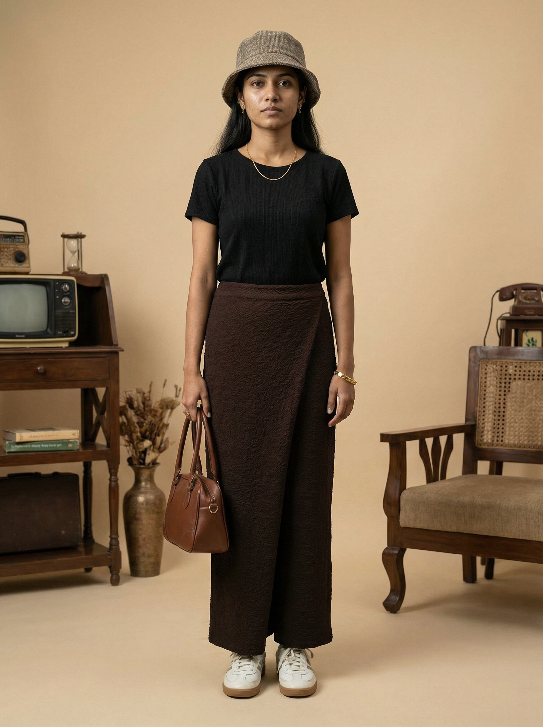 Brown Culotted Overlapped Trouser