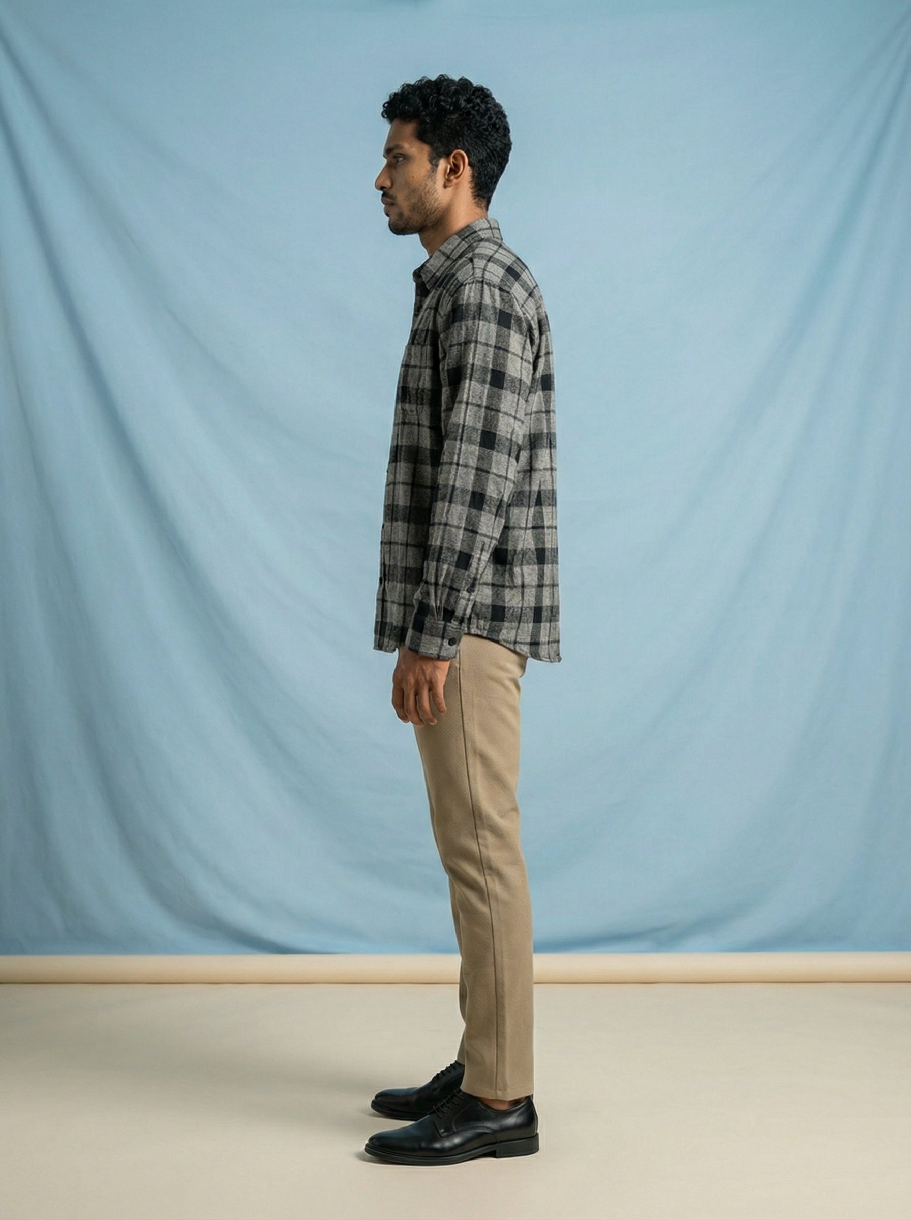 Men’s Oversized Black Cotton Check Shirt