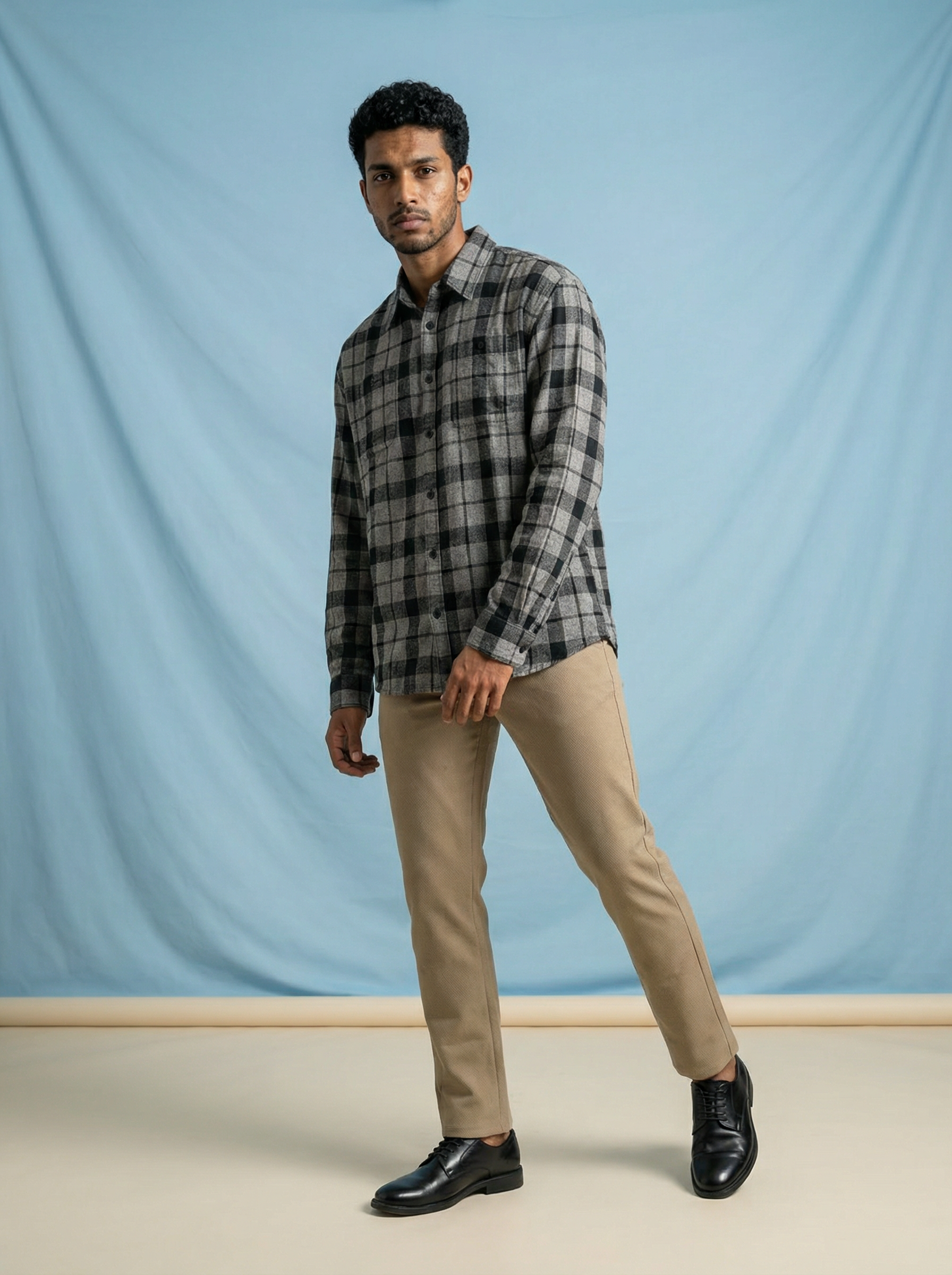 Men’s Oversized Black Cotton Check Shirt