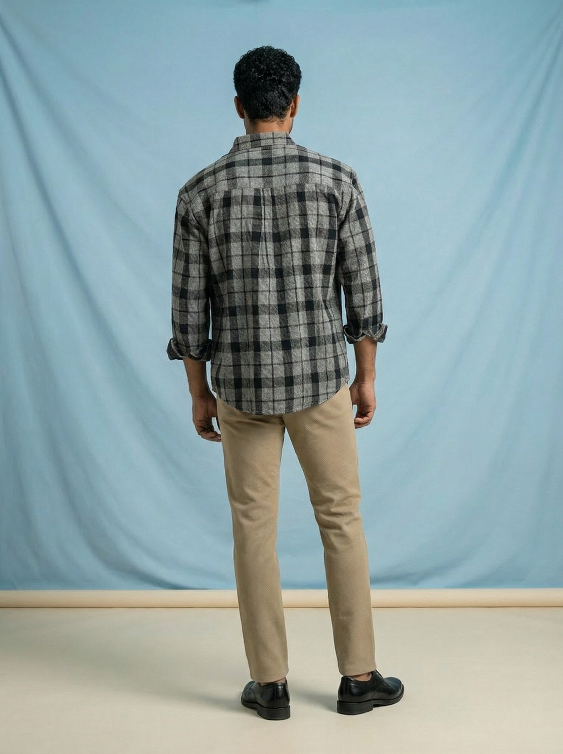 Men’s Oversized Black Cotton Check Shirt