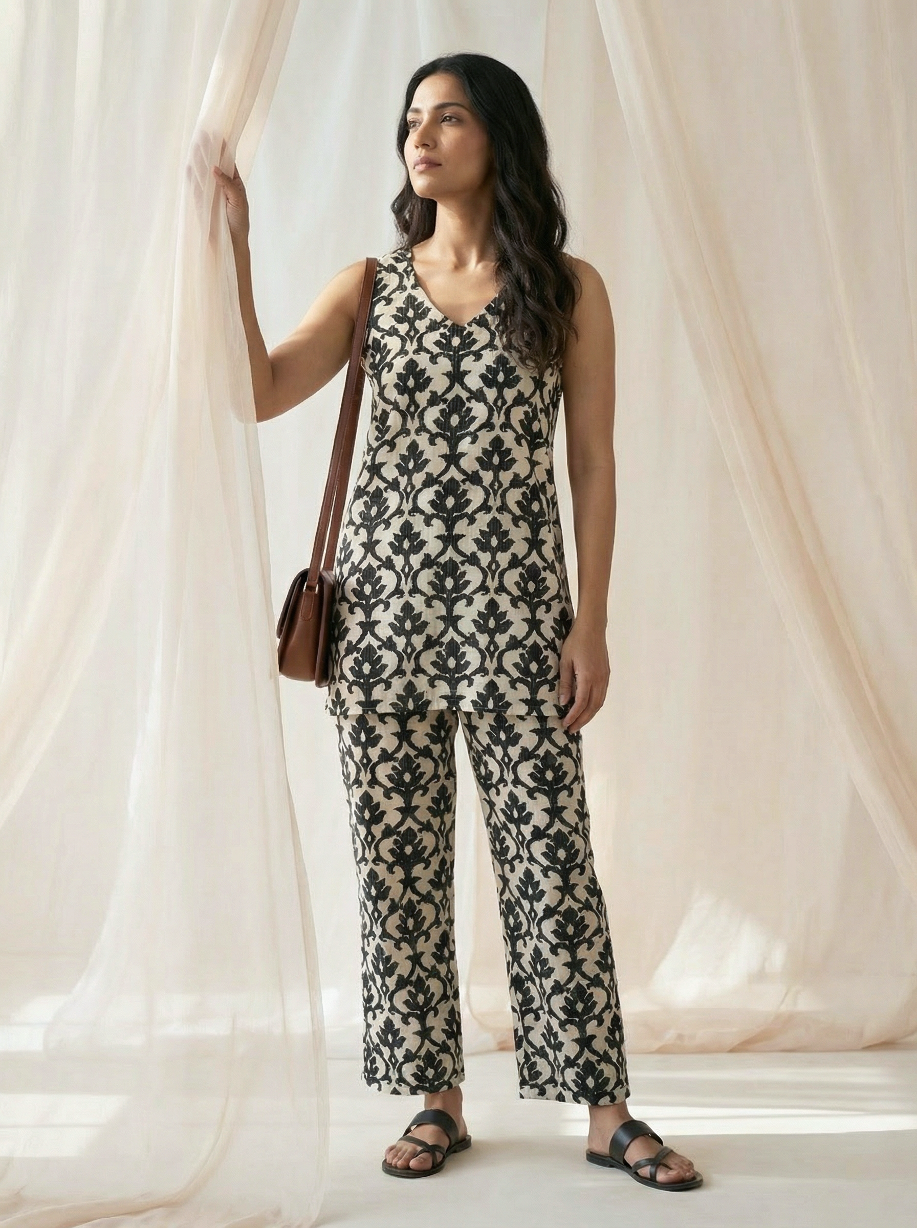 Women’s Black Mid-Length Sleeveless Top & Palazzo Co-Ord Set